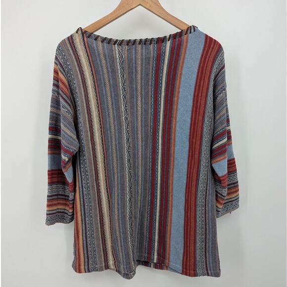 Chaps Denim Sweater M Multicolor Stripe Boho Top 3/4 Sleeve Peruvian Preppy Cozy - Picture 3 of 5